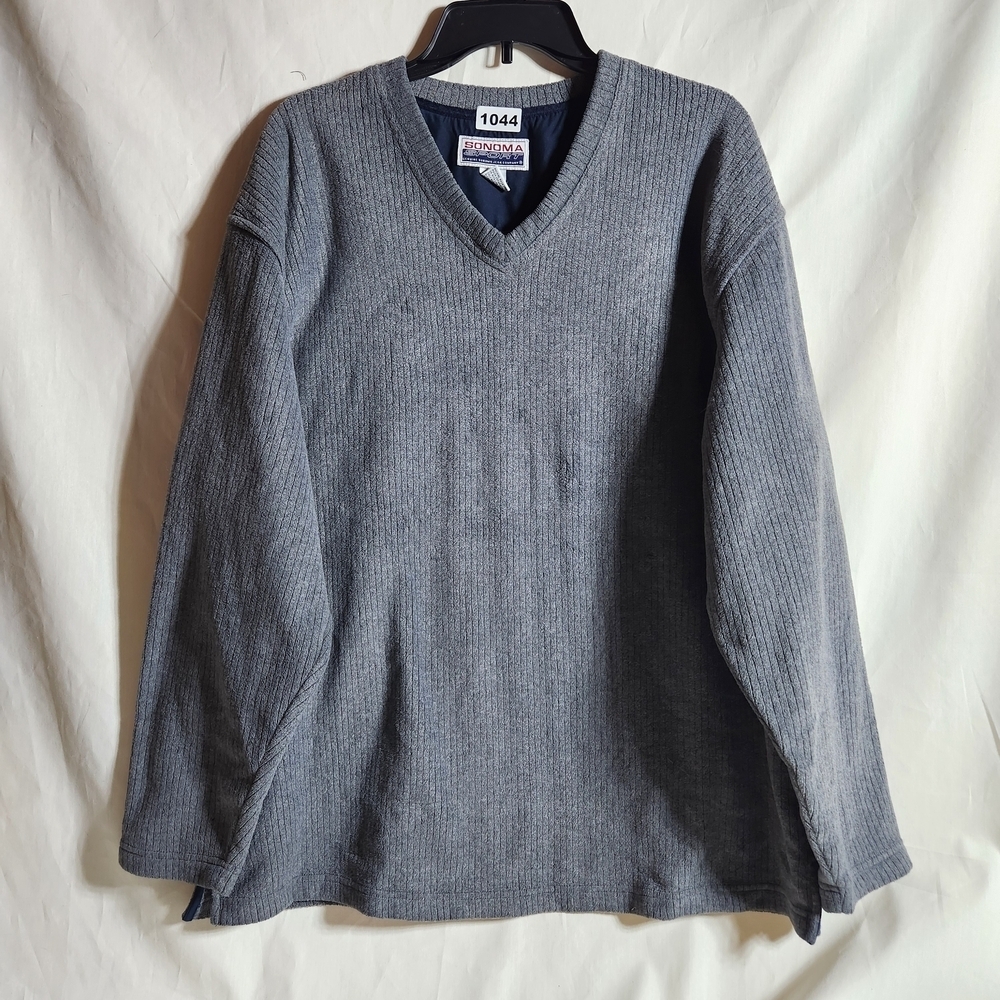 Sonoma Gray V-Neck Men's Long Sleeve Sweater Size L